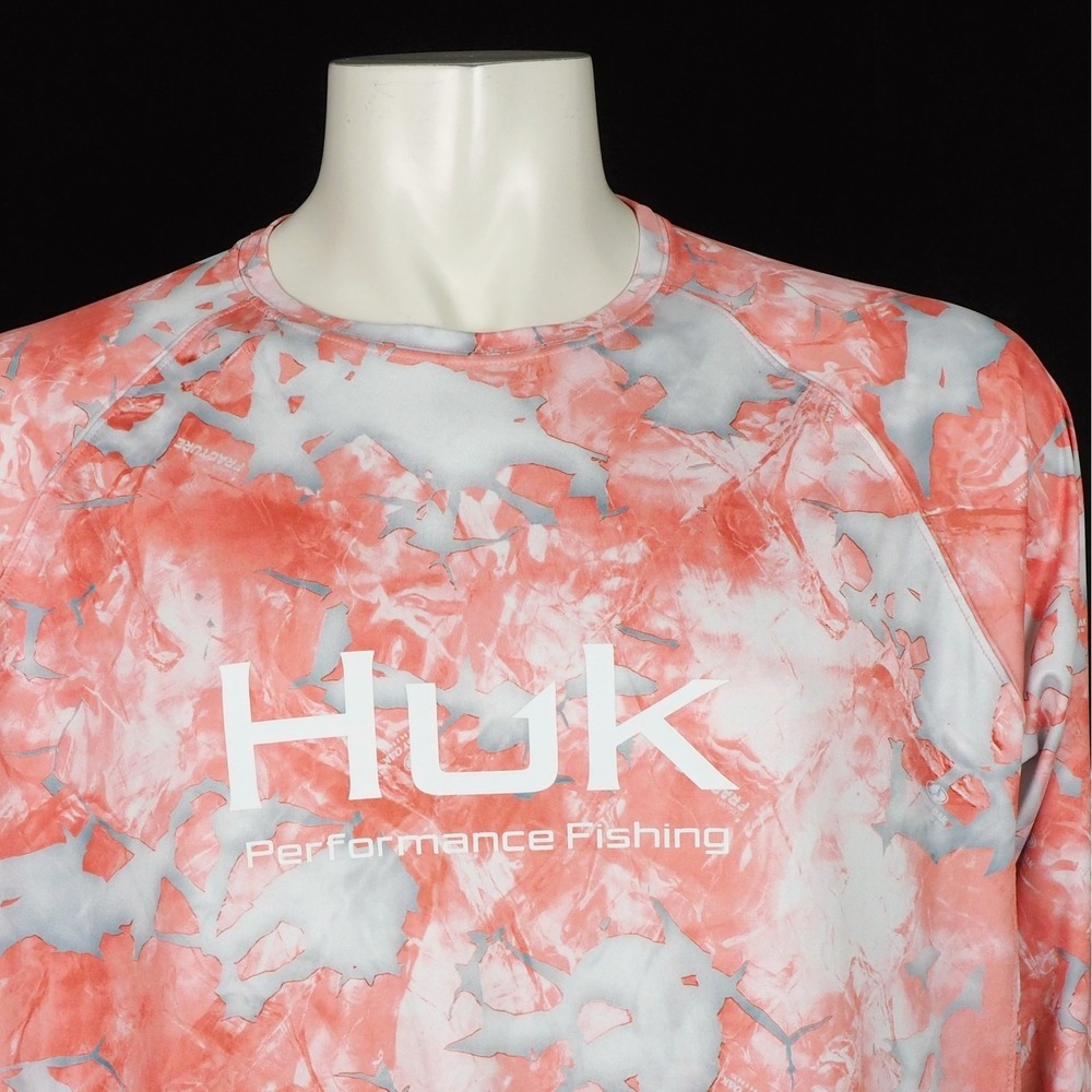 Huk Performance Fishing Mossy Oak Fracture Tee Shirt Mens 2XL XXL Orange Camo - Picture 2 of 5